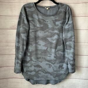 Jane and Delancey Gray Camouflage Top Long Sleeve Camp Print Size S
